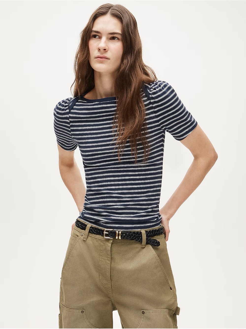 NWT J Crew Vintage jersey puff-sleeve T-shirt in Navy & White Stripe—Size Large